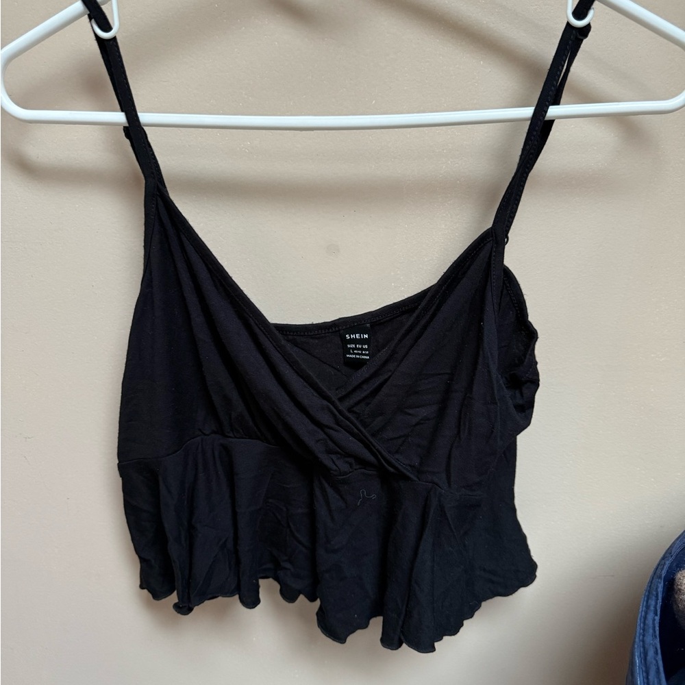 SHEIN Black Wrap-Front Spaghetti Strap Cropped Cami
